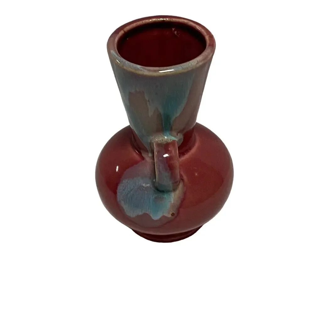 Vintage Double Handled Mauve Drip Glaze Pottery Vase Made in Japan No 1